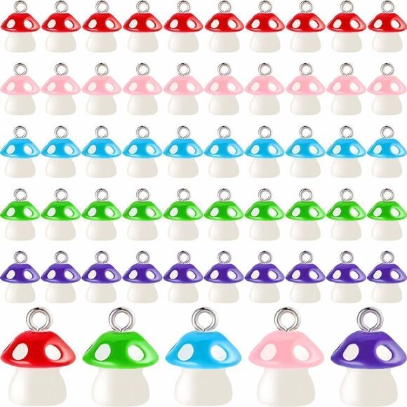 50 Pieces Mushroom Charm Pendant Mushroom Resin Charm Mushroom Jewelry Finding - Picture 1 of 15